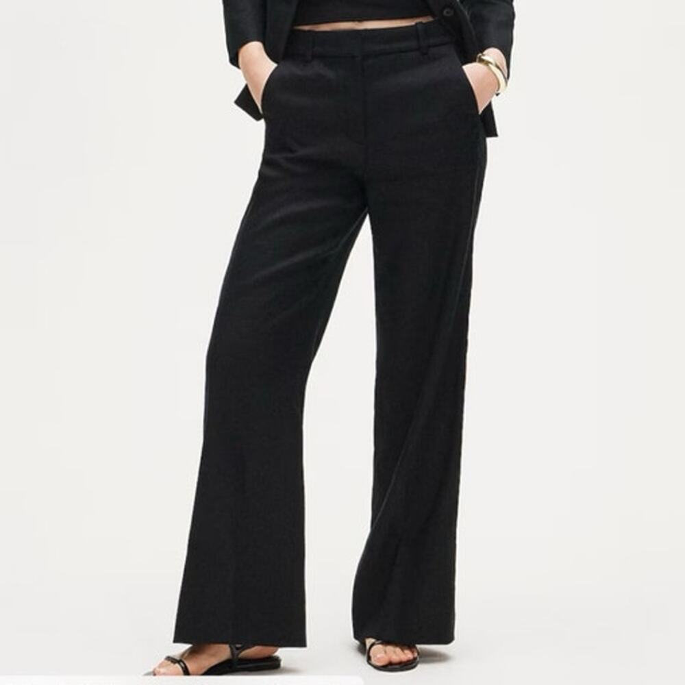J.CREW Carolina Flare Pant Stretch Linen Blend Black Size 12 NWT Classic Office